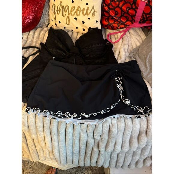 Plus size 2xl gottex skirt bottom w 2 black tankini bathing swim top suit - Picture 1 of 10